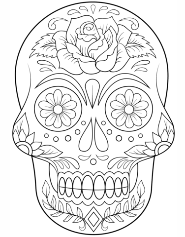 Sugar Skull With Flowers Coloring Page